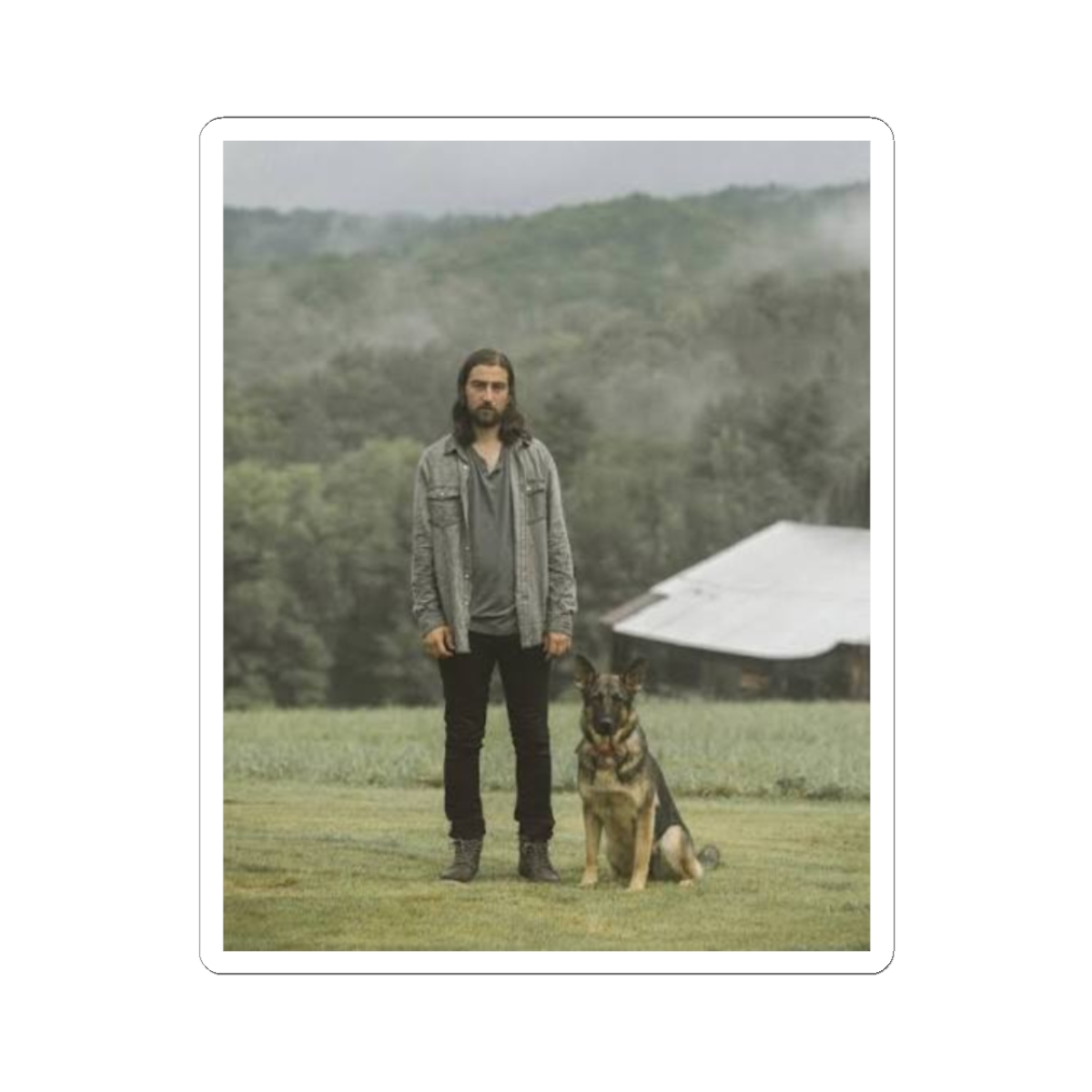 Man with German Shepherd sticker | Kiss-cut photo sticker | Noah Kahan - alternate angle 3, merchandise