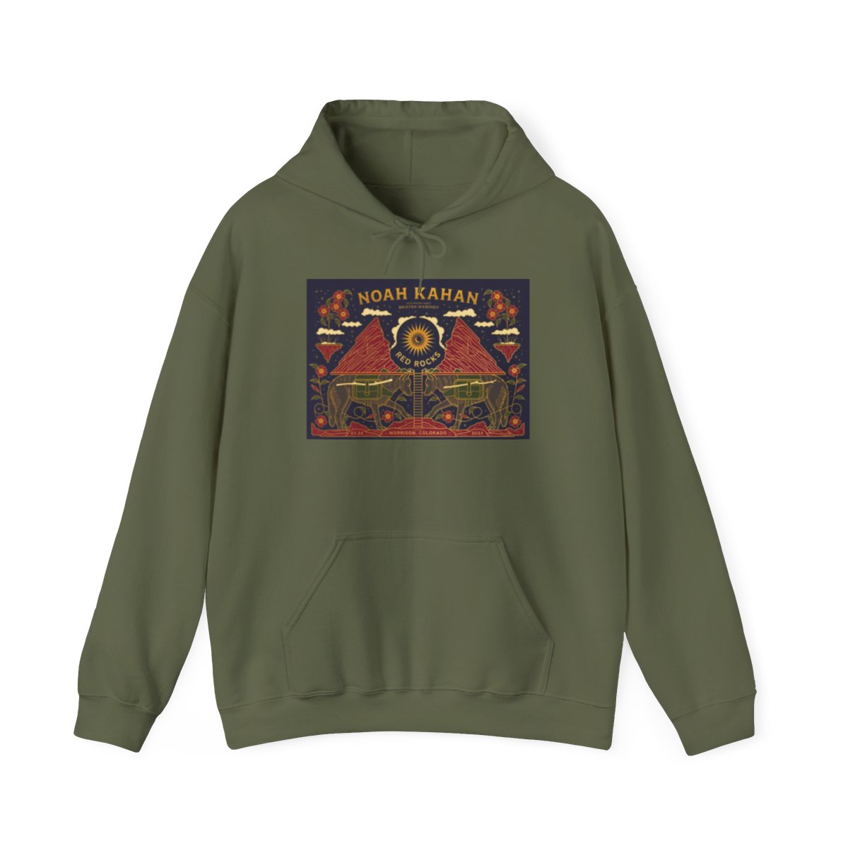 Noah Kahan album art Hoodie | Vintage concert poster style, moon and mountains | Noah Kahan - alternate angle 4, merchandise