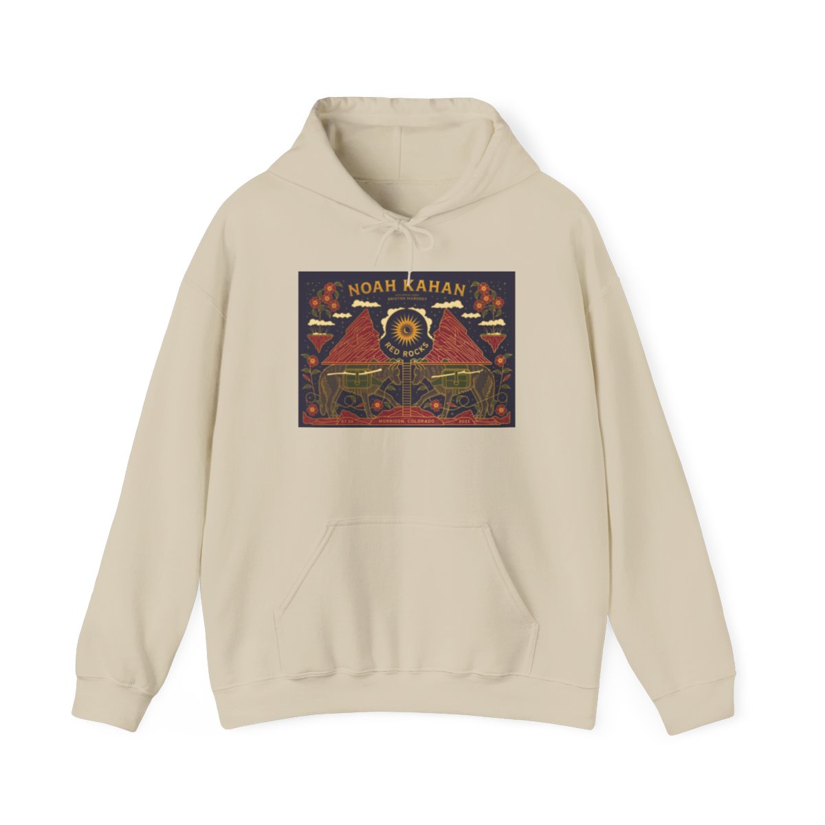 Noah Kahan album art Hoodie | Vintage concert poster style, moon and mountains | Noah Kahan - alternate angle 3, merchandise