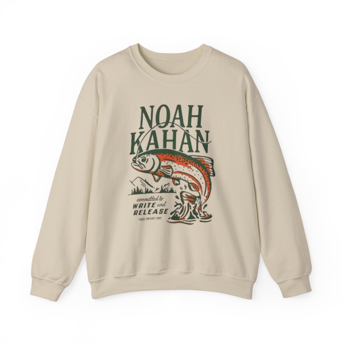Noah Kahan Trout Illustration Sweatshirt | Write and Release Lyrics Crewneck | Noah Kahan - alternate angle 2, merchandise